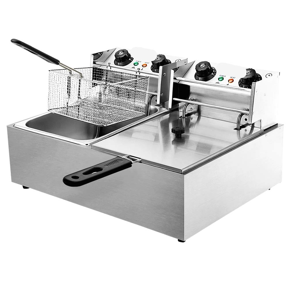Kitchen Appliances Electric - 20L電気業務用フライヤー、ダブルバスケット、4400W、ステンレス製キッチン家電