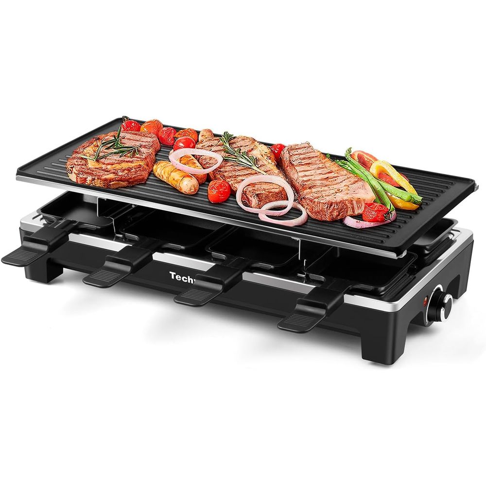 Raclette Grill Table - ラクレットグリル、電気テーブル型室内グリル、韓国式BBQグリル、取り外し可能な2-in-1ノンスティックグリルプレート、1500W急速加熱、8℃