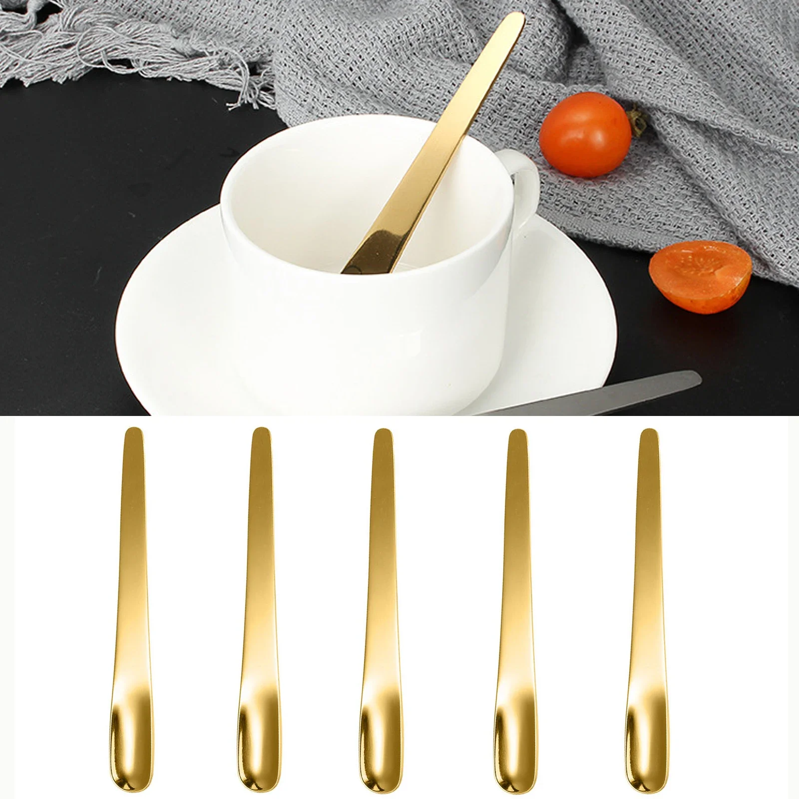 Kitchen Appliances For Restaurant - ステンレス製コーヒースプーン,デザート用フラットスプーン,小さなスプーンミキサー,攪拌バー,キッチン食器,5個