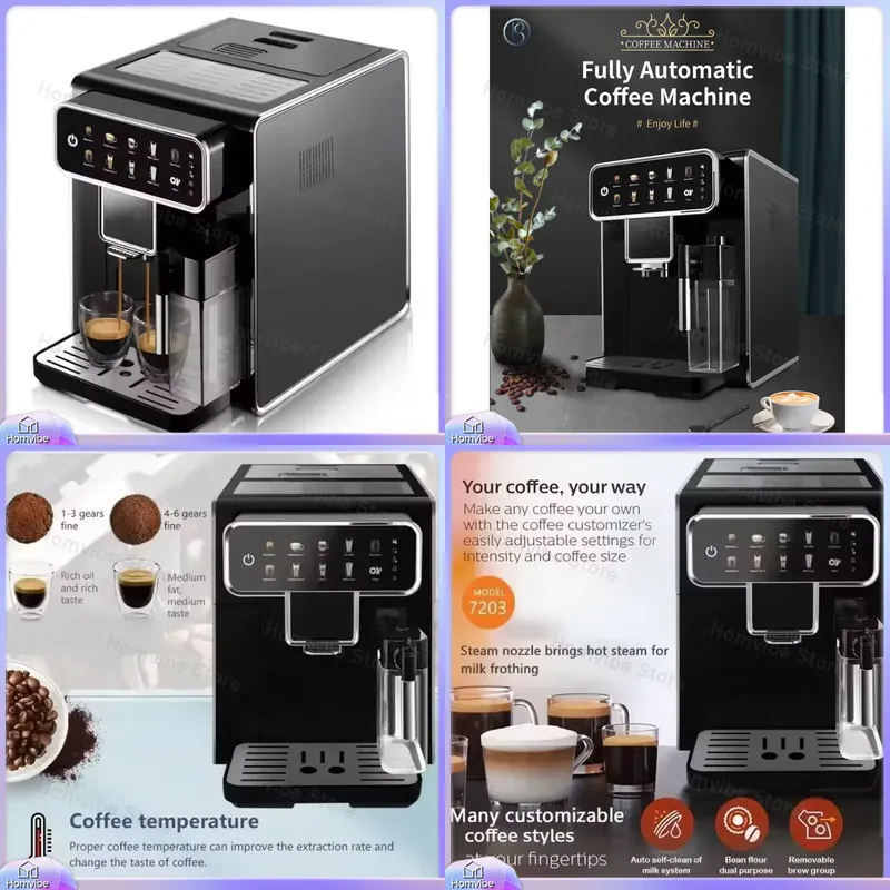 Milk Frother Automatic - 6 in 1 エスプレッソマシン、ミルクフォーマー付き、カプチーノ、ラテ、マキアート、温水、スチーム対応、業務用、自動