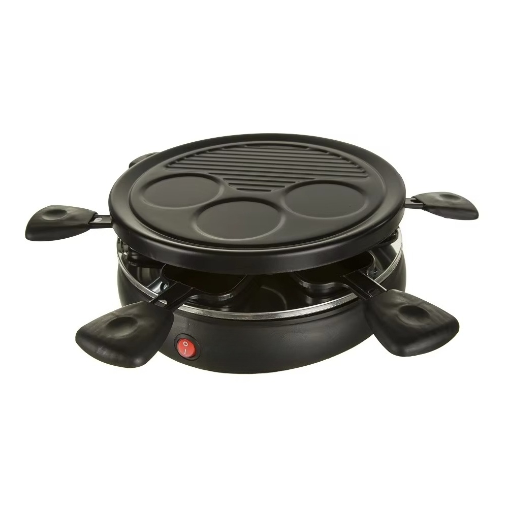 Raclette Grill Table - 1200ワット電気テーブルグリルCR_6606、6つの取り外し可能なラクレットプレートとアメリカンプラグタイプの交換可能なグリルプレート付き